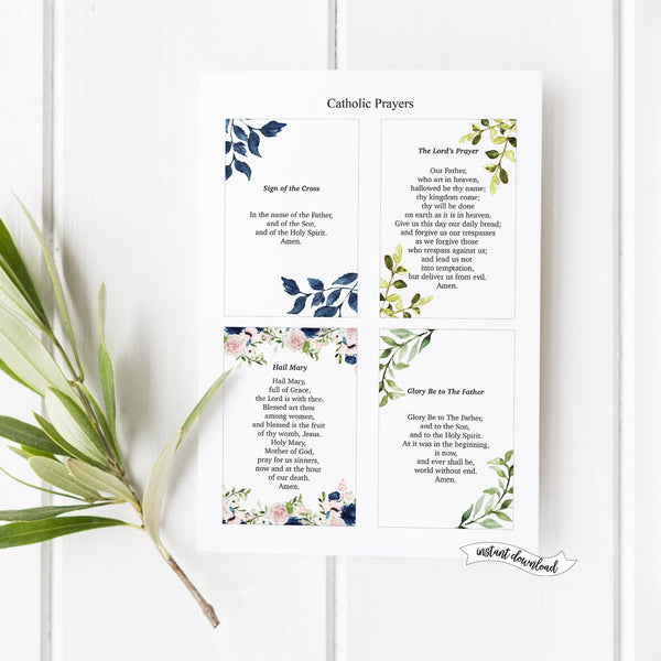 Catholic Prayer Cards • First Communion Prayers in Watercolor Florals